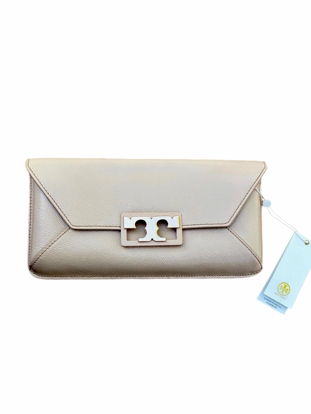 NWT – Tory Burch – Gigi Envelope Clutch Wallet – Light Oak Caviar Leather – OS